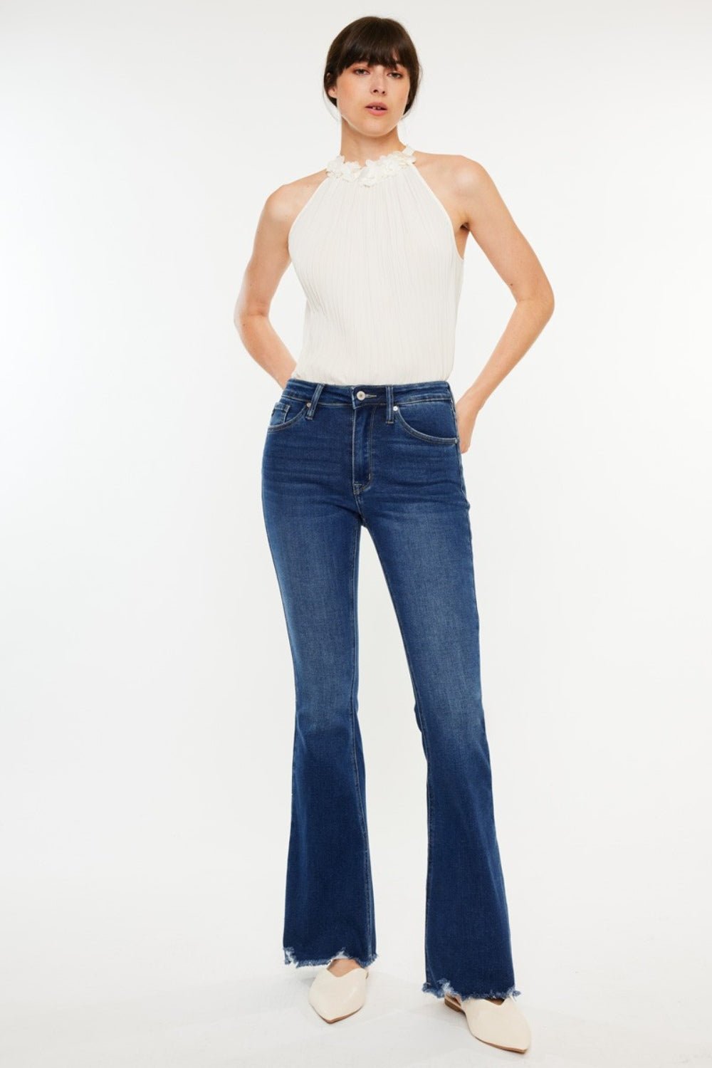 Kancan Cat's Whiskers Raw Hem Flare Jeans - jeans - DARK - Bella Bourget