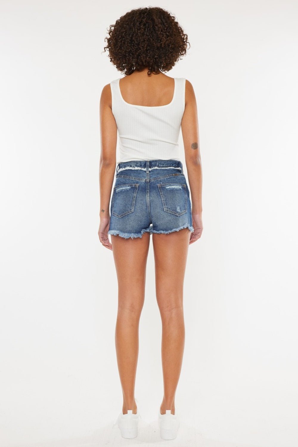 Kancan Distressed Button Fly Denim Shorts - Shorts - Dark - Bella Bourget