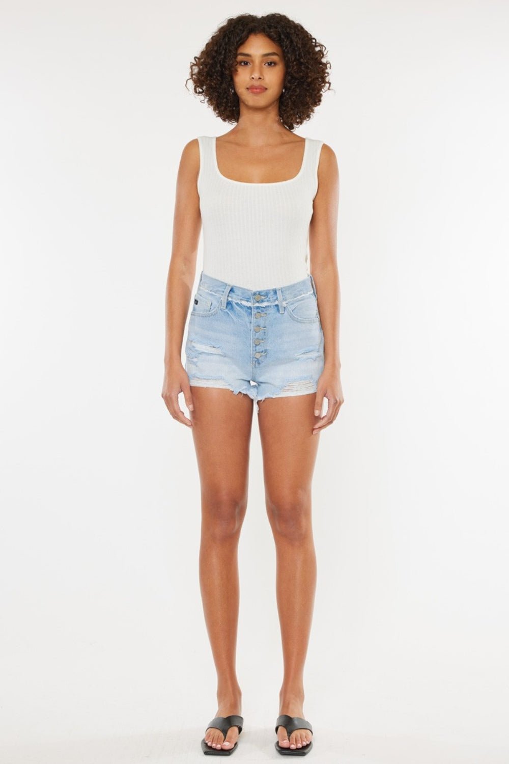 Kancan Distressed Button Fly Denim Shorts - Shorts - Medium - Bella Bourget