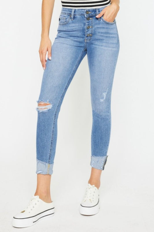Kancan Distressed Cat's Whiskers Button Fly Jeans - jeans - LIGHT - Bella Bourget