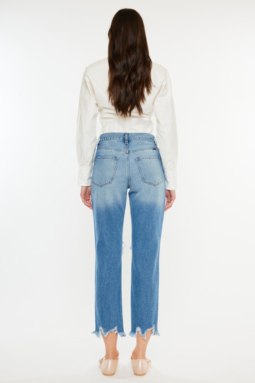 Kancan Distressed Frayed Hem Cropped Jeans - Jeans - Medium - Bella Bourget