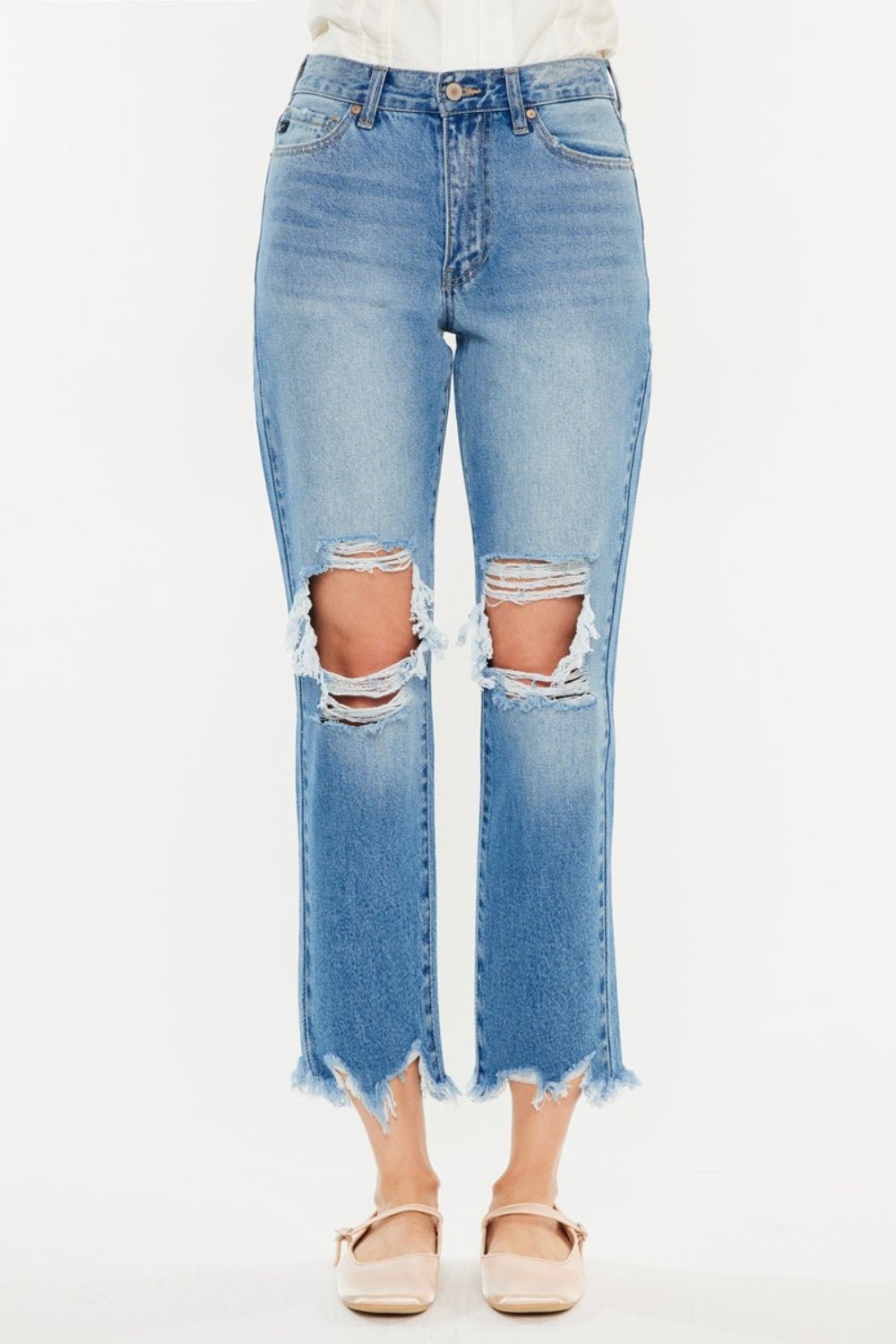 Kancan Distressed Frayed Hem Cropped Jeans - Jeans - Medium - Bella Bourget