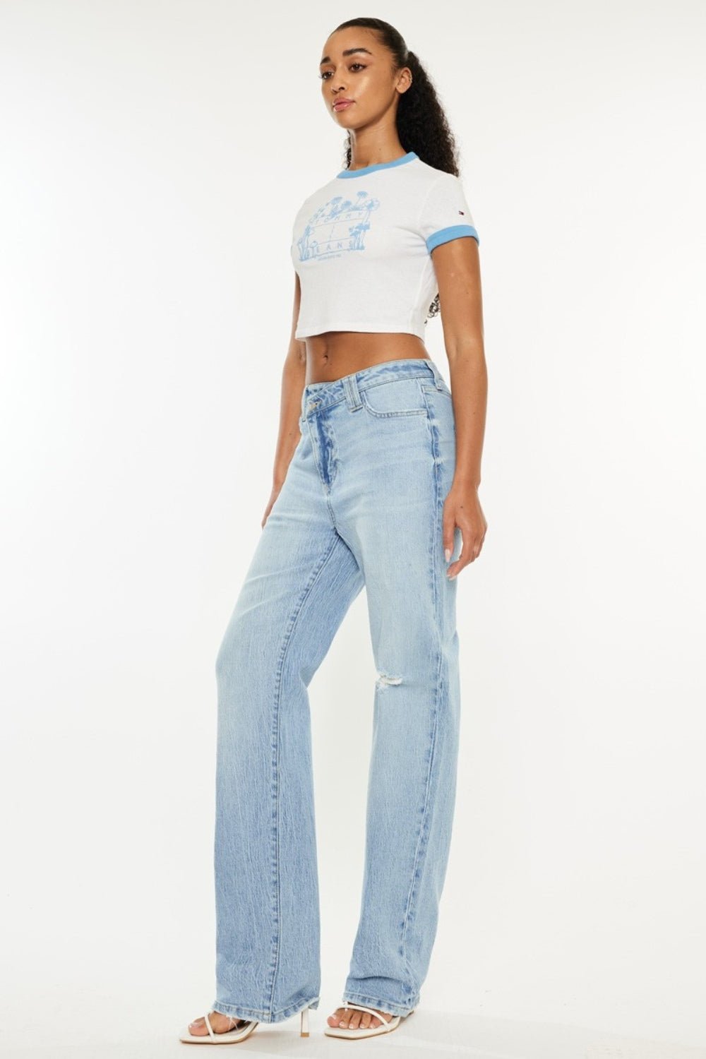 Kancan Distressed High Waist Straight Jeans - Jeans - Light - Bella Bourget