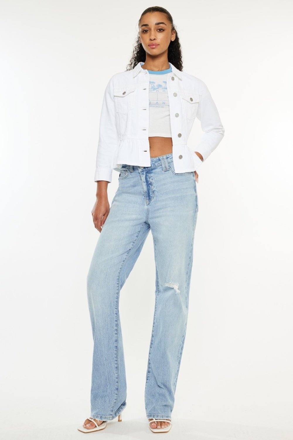 Kancan Distressed High Waist Straight Jeans - Jeans - Light - Bella Bourget