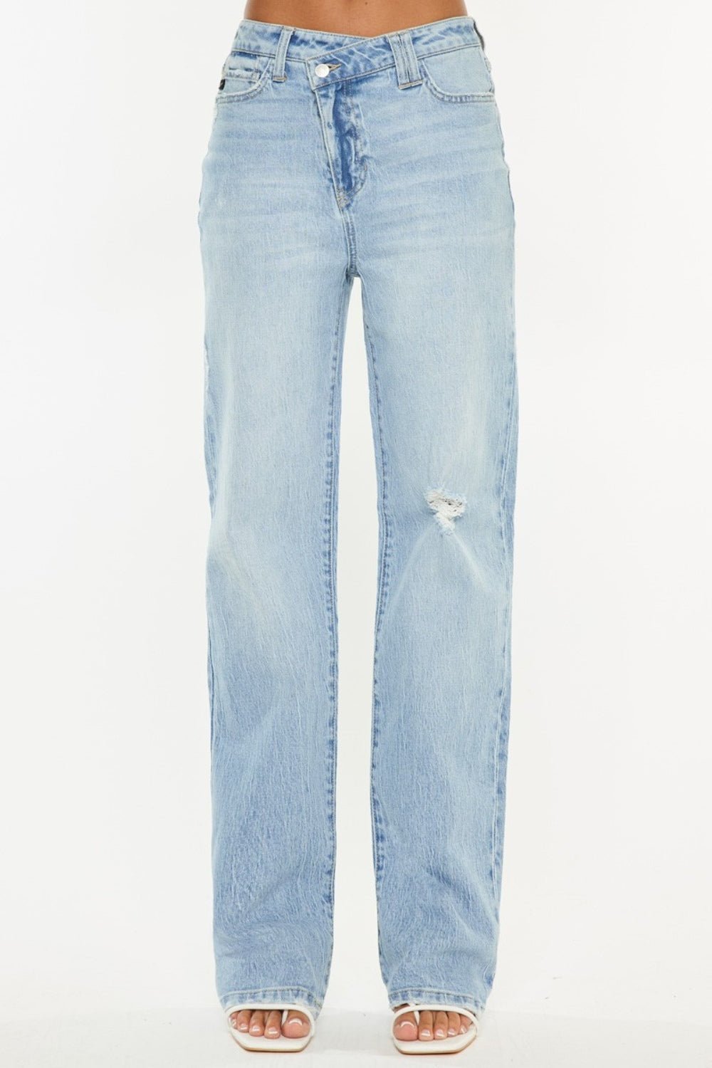 Kancan Distressed High Waist Straight Jeans - Jeans - Light - Bella Bourget