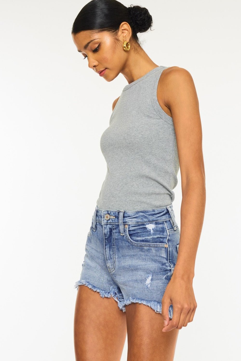 Kancan Distressed Raw Hem Denim Shorts - Shorts - MED - Bella Bourget