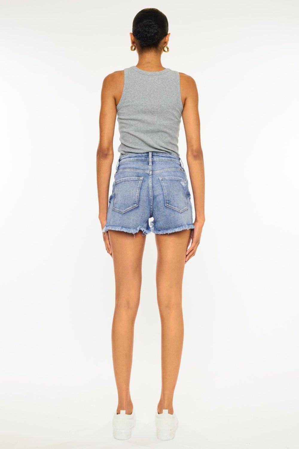 Kancan Distressed Raw Hem Denim Shorts - Shorts - MED - Bella Bourget