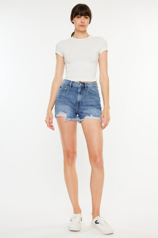 Kancan Distressed Raw Hem High Waist Denim Shorts - Shorts - MED - Bella Bourget