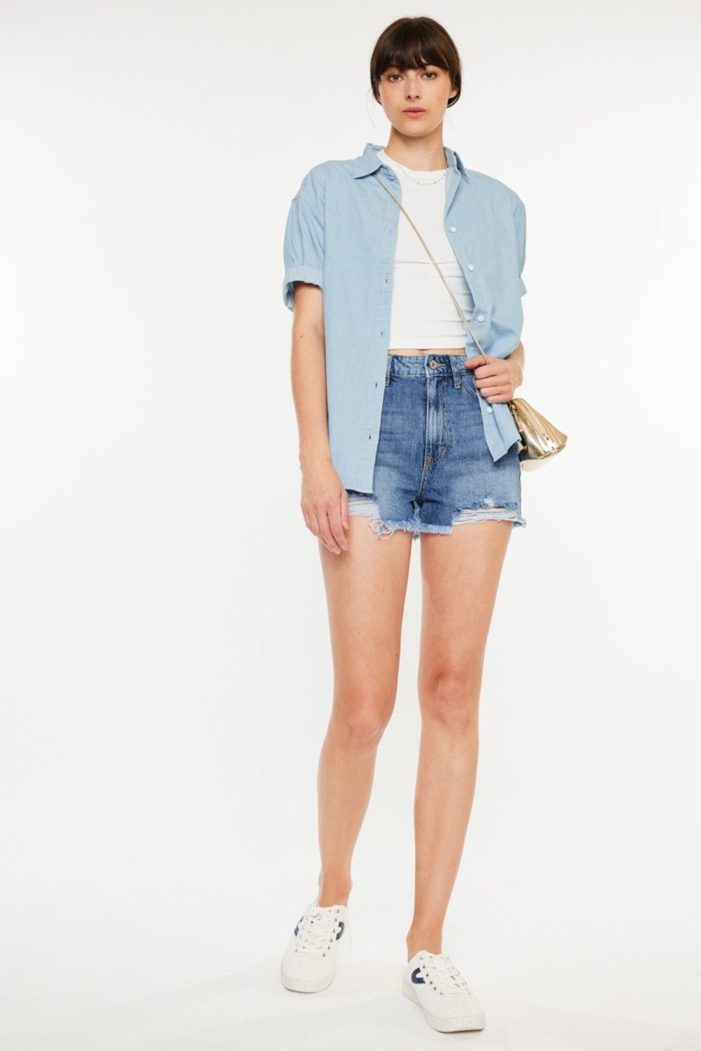 Kancan Distressed Raw Hem High Waist Denim Shorts - Shorts - MED - Bella Bourget