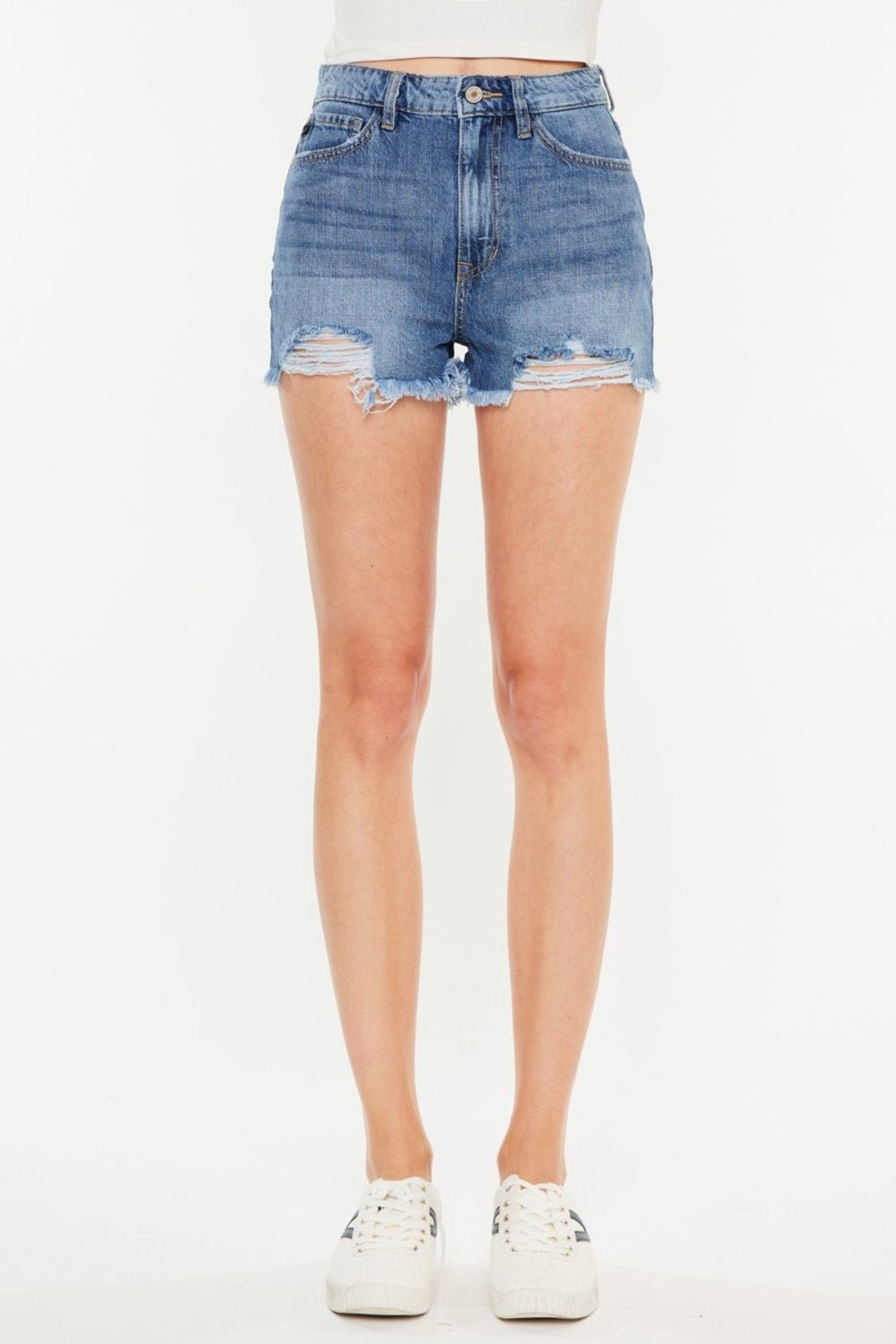 Kancan Distressed Raw Hem High Waist Denim Shorts - Shorts - MED - Bella Bourget