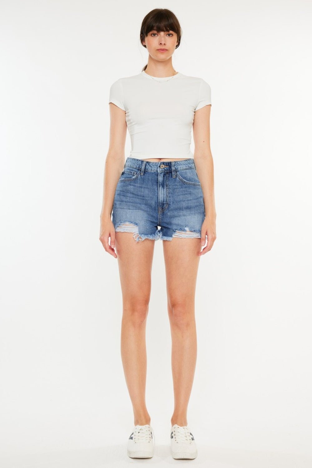 Kancan Distressed Raw Hem High Waist Denim Shorts - Shorts - MED - Bella Bourget