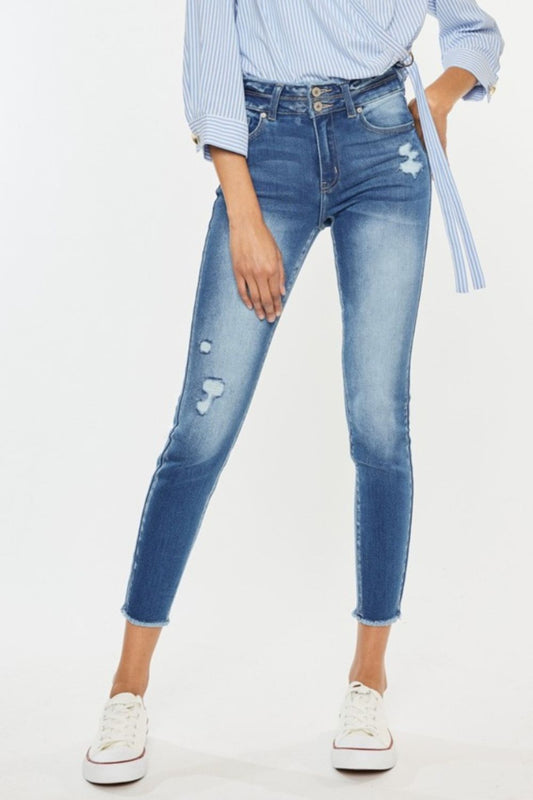Kancan Distressed Raw Hem High Waist Jeans - jeans - MED - Bella Bourget
