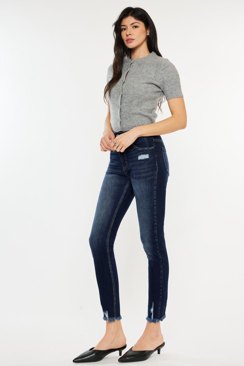 Kancan Full Size Cat's Whiskers Raw Hem High Waist Jeans - jeans - Dark - Bella Bourget