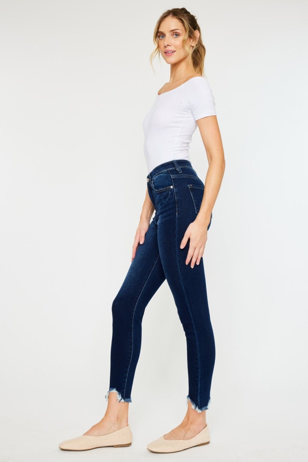 Kancan Full Size High Rise Frayed Ankle Skinny Jeans - Jeans - Dark - Bella Bourget