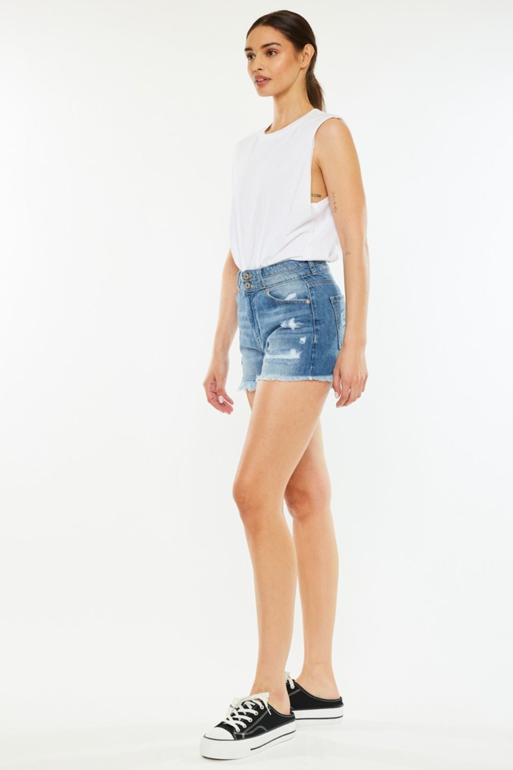 Kancan Full Size High Rise Raw Hem Denim Shorts - Shorts - Medium - Bella Bourget