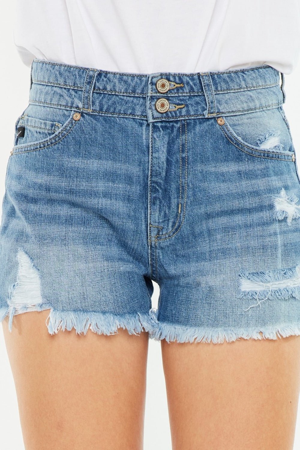 Kancan Full Size High Rise Raw Hem Denim Shorts - Shorts - Medium - Bella Bourget