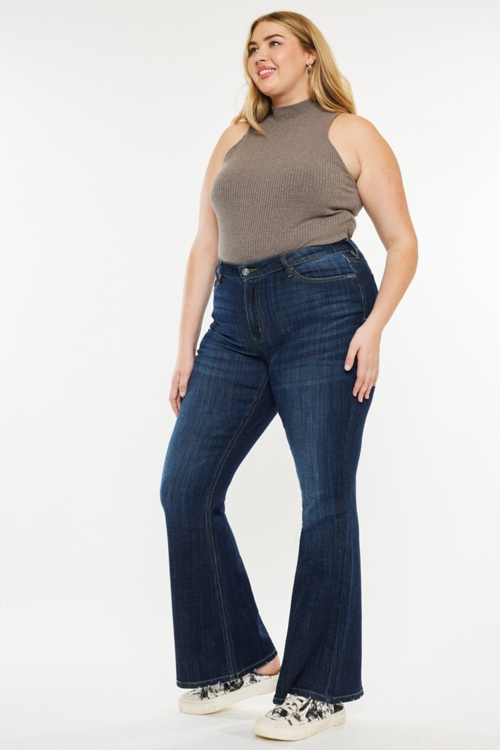 Kancan Full Size Mid Rise Flare Jeans - Jeans - Dark - Bella Bourget