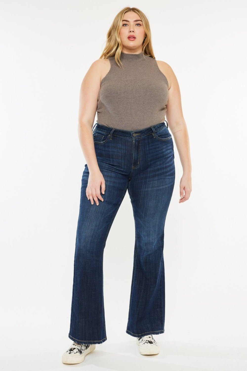 Kancan Full Size Mid Rise Flare Jeans - Jeans - Dark - Bella Bourget