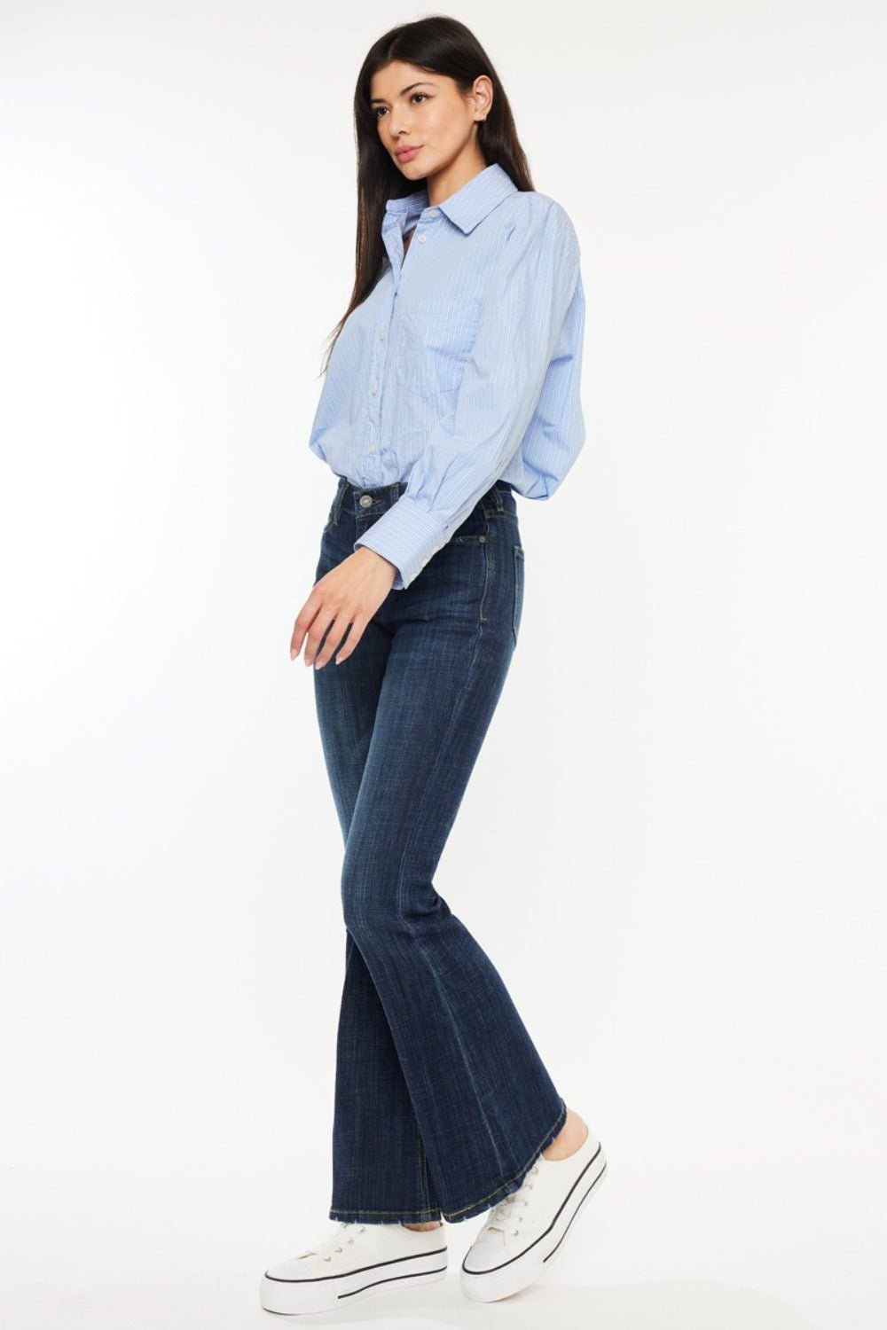 Kancan Full Size Mid Rise Flare Jeans - Jeans - Dark - Bella Bourget