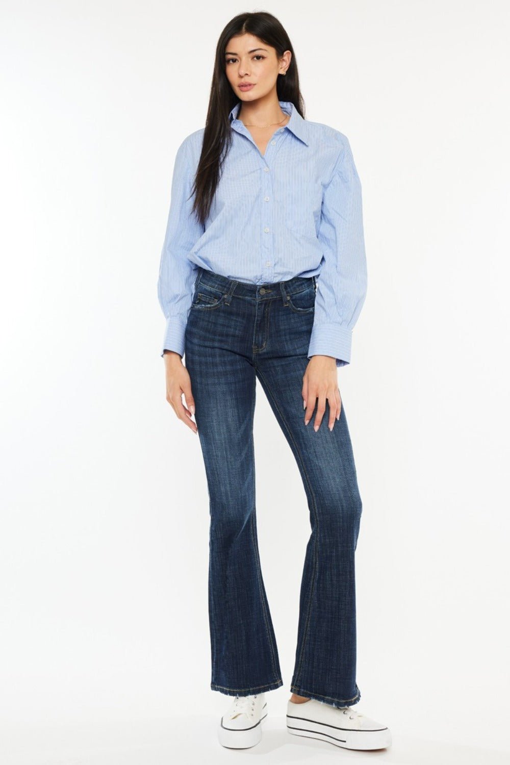 Kancan Full Size Mid Rise Flare Jeans - Jeans - Dark - Bella Bourget