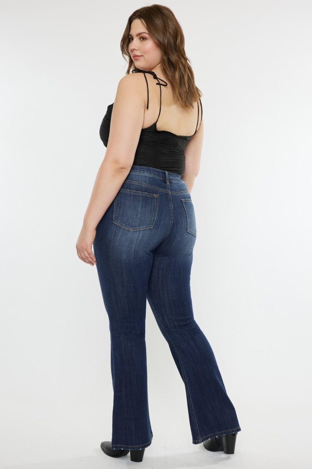 Kancan Full Size Mid Rise Slim Flare Jeans - Jeans - Dark - Bella Bourget