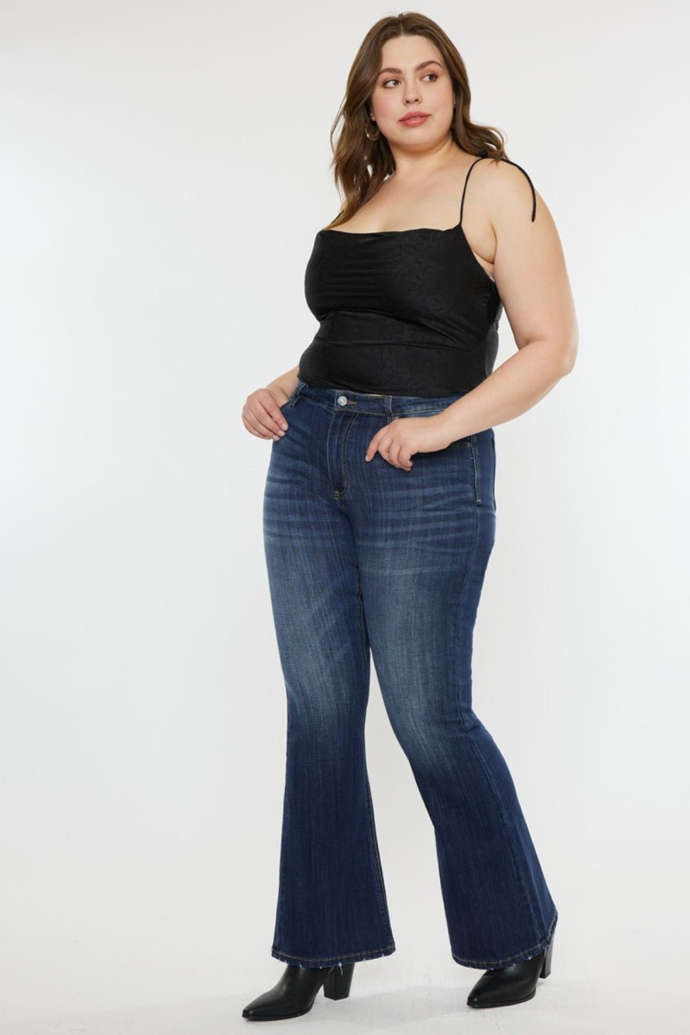 Kancan Full Size Mid Rise Slim Flare Jeans - Jeans - Dark - Bella Bourget