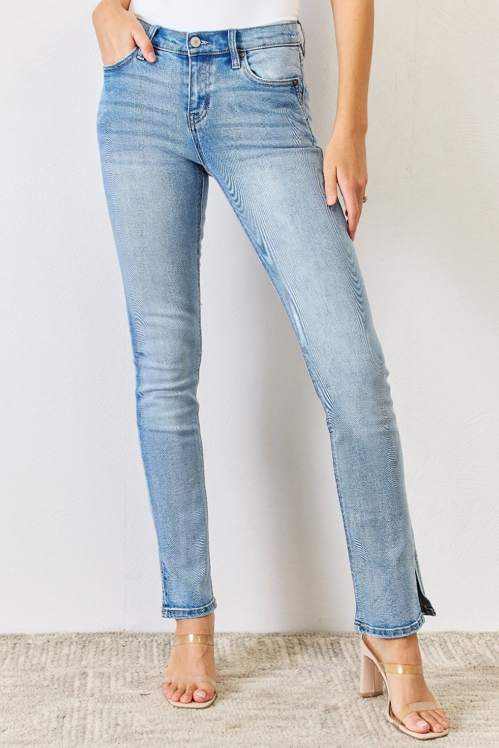 Kancan Full Size Mid Rise Y2K Slit Bootcut Jeans - Jeans - Medium - Bella Bourget