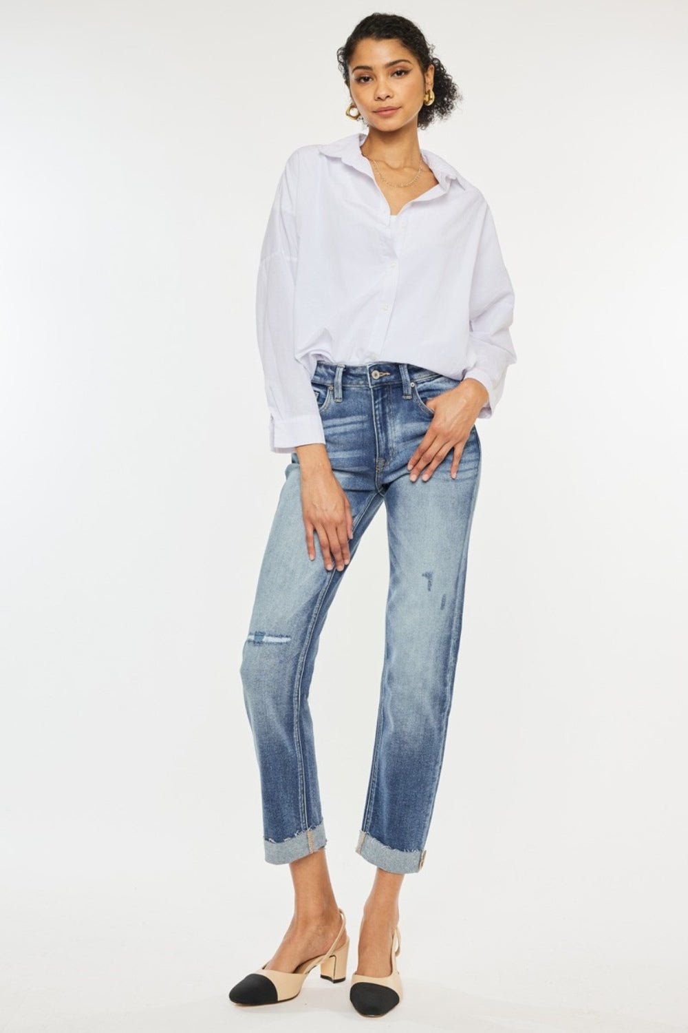 Kancan High Rise Cuffed Straight Jeans - Jeans - Medium - Bella Bourget