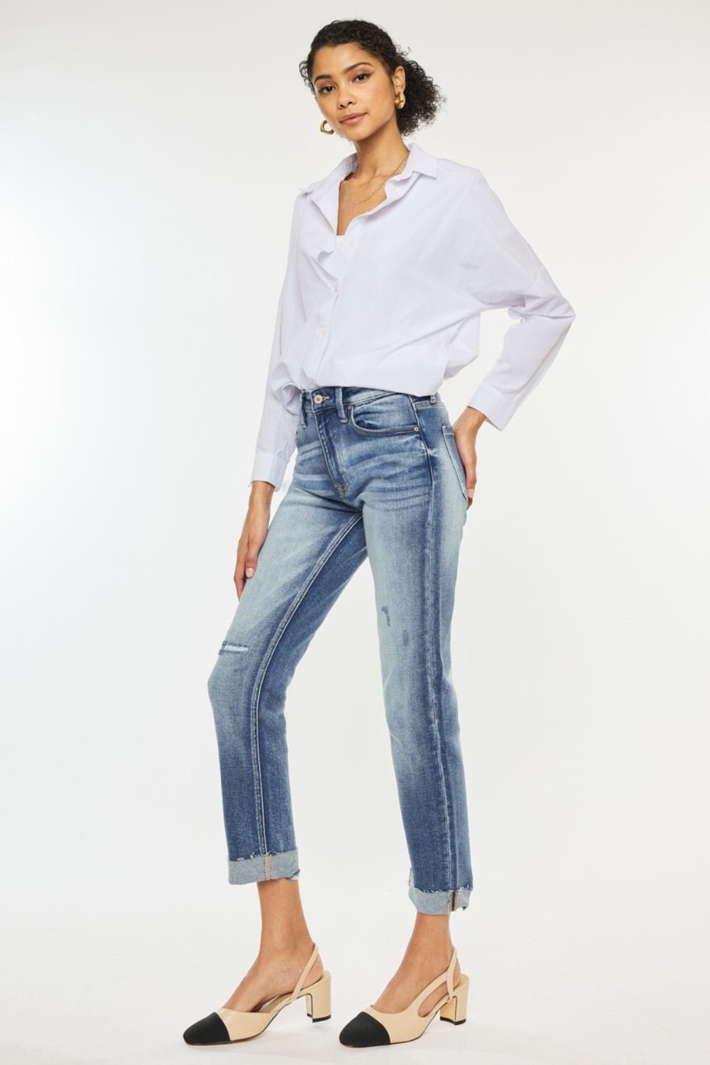 Kancan High Rise Cuffed Straight Jeans - Jeans - Medium - Bella Bourget