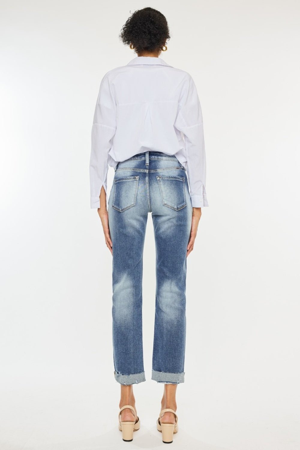 Kancan High Rise Cuffed Straight Jeans - Jeans - Medium - Bella Bourget