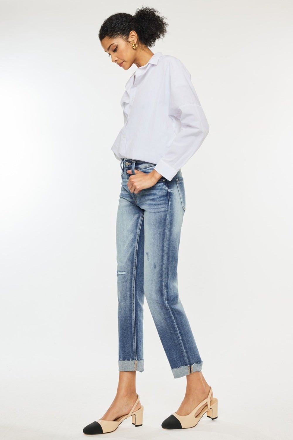 Kancan High Rise Cuffed Straight Jeans - Jeans - Medium - Bella Bourget