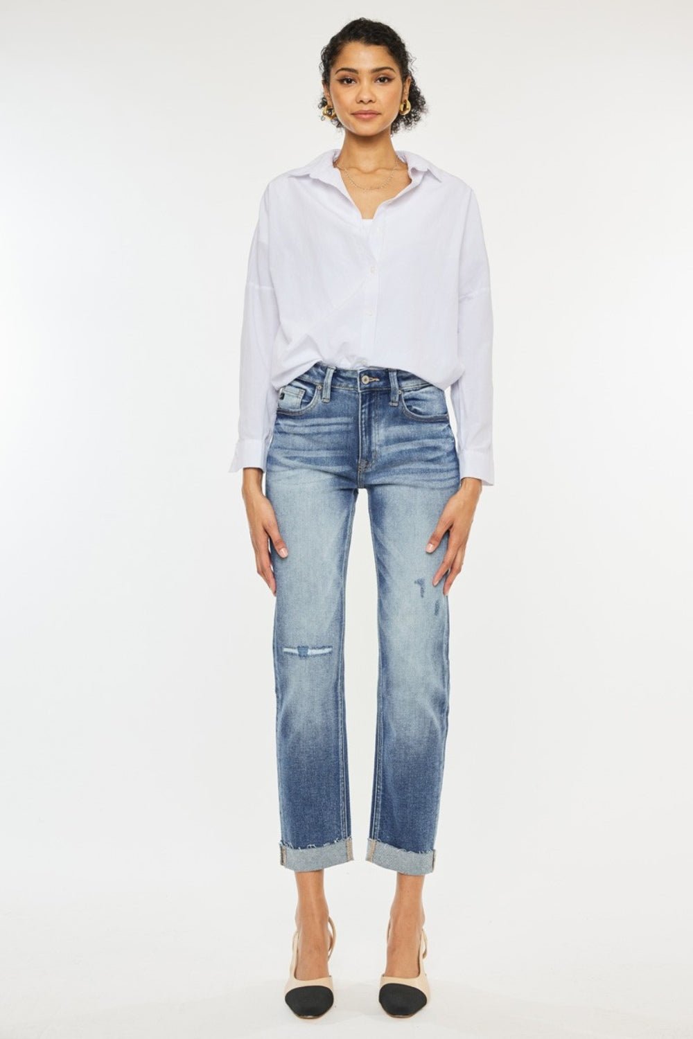 Kancan High Rise Cuffed Straight Jeans - Jeans - Medium - Bella Bourget