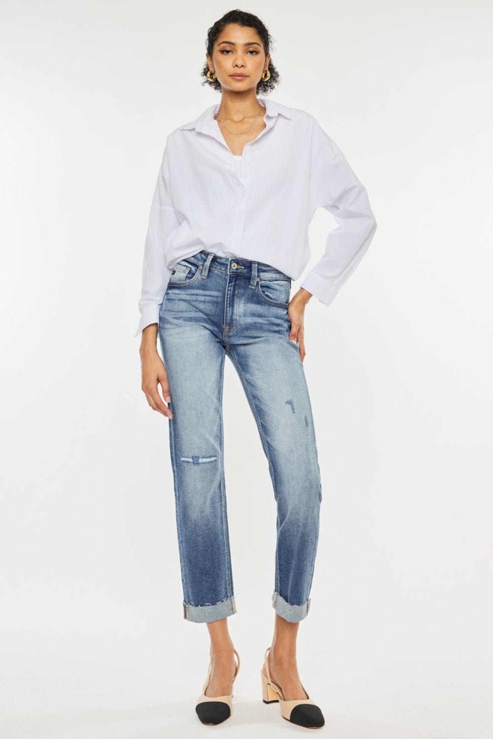 Kancan High Rise Cuffed Straight Jeans - Jeans - Medium - Bella Bourget