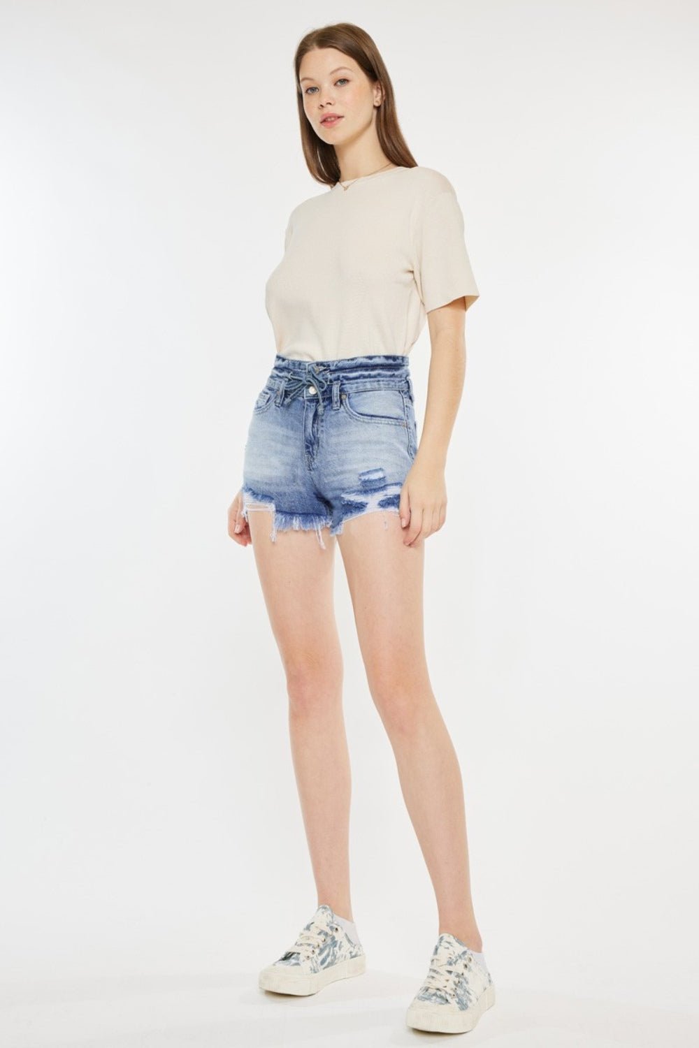 Kancan High Rise Frayed Hem Denim Shorts - Shorts - Acid - Bella Bourget