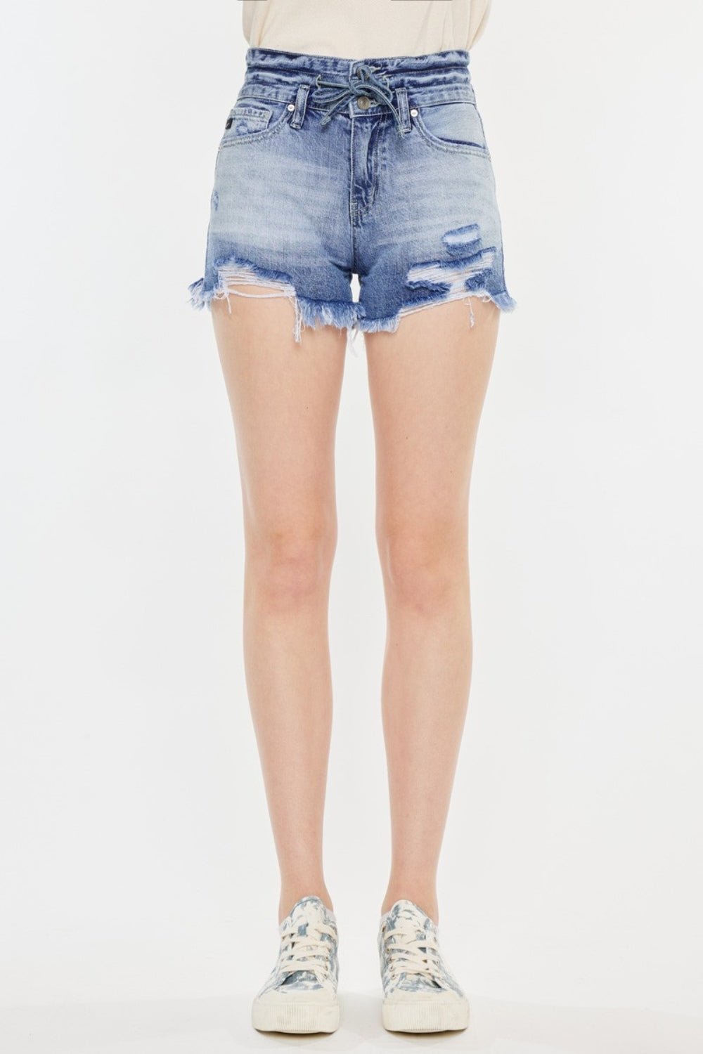 Kancan High Rise Frayed Hem Denim Shorts - Shorts - Acid - Bella Bourget