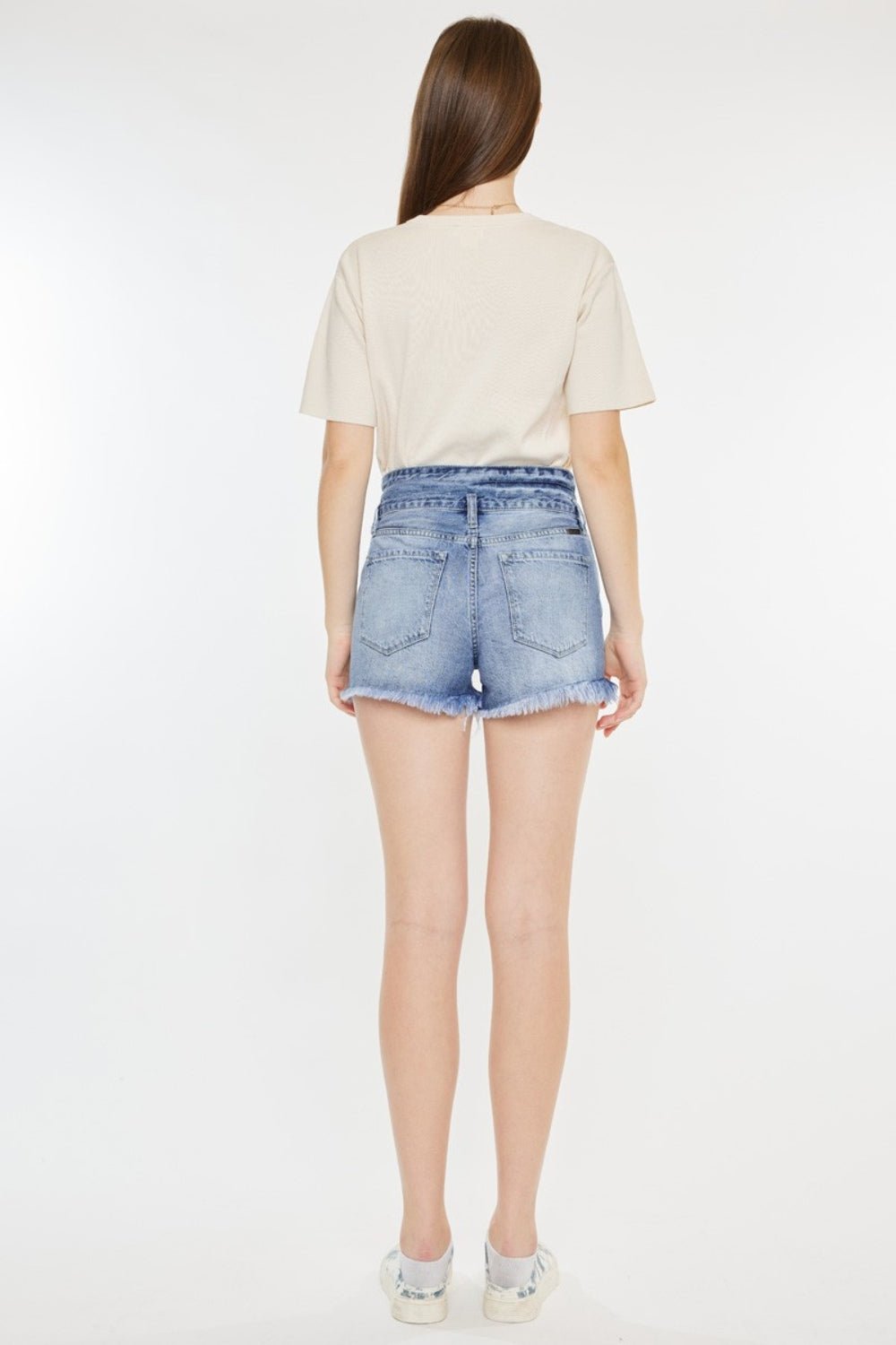 Kancan High Rise Frayed Hem Denim Shorts - Shorts - Acid - Bella Bourget