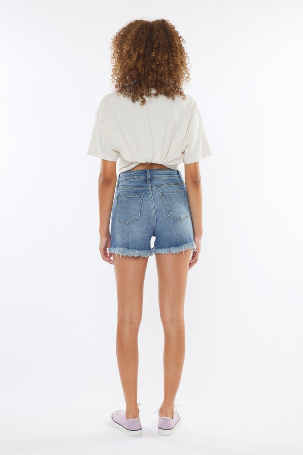 Kancan High Rise Frayed Hem Denim Shorts - Shorts - Medium - Bella Bourget