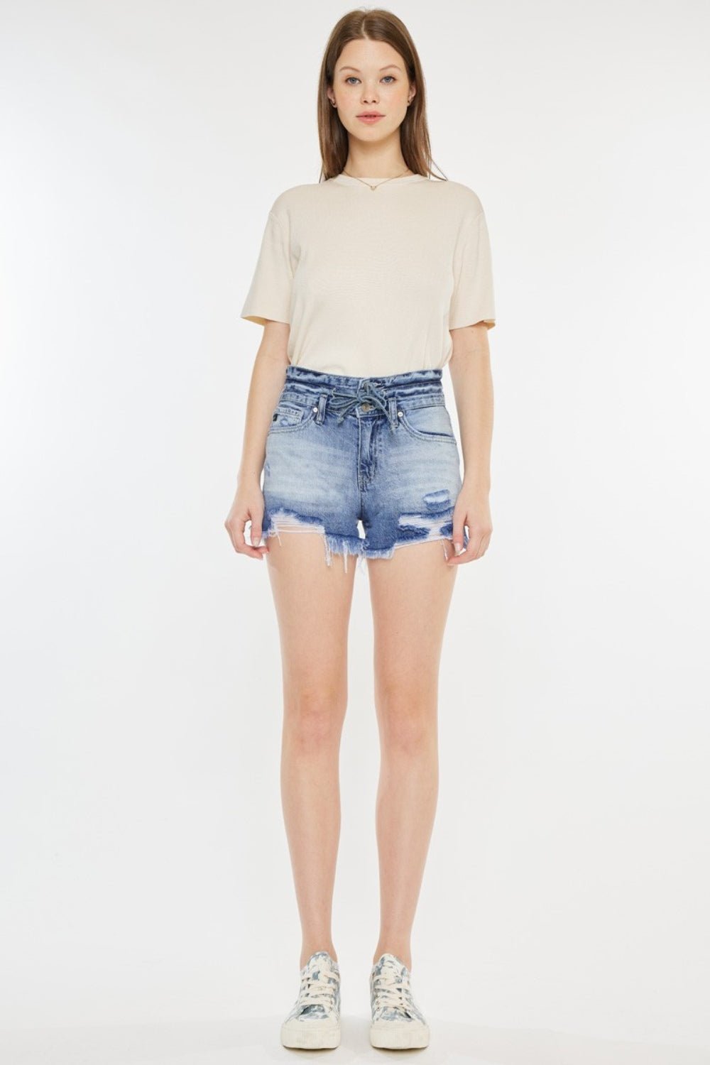 Kancan High Rise Frayed Hem Denim Shorts - Shorts - Acid - Bella Bourget