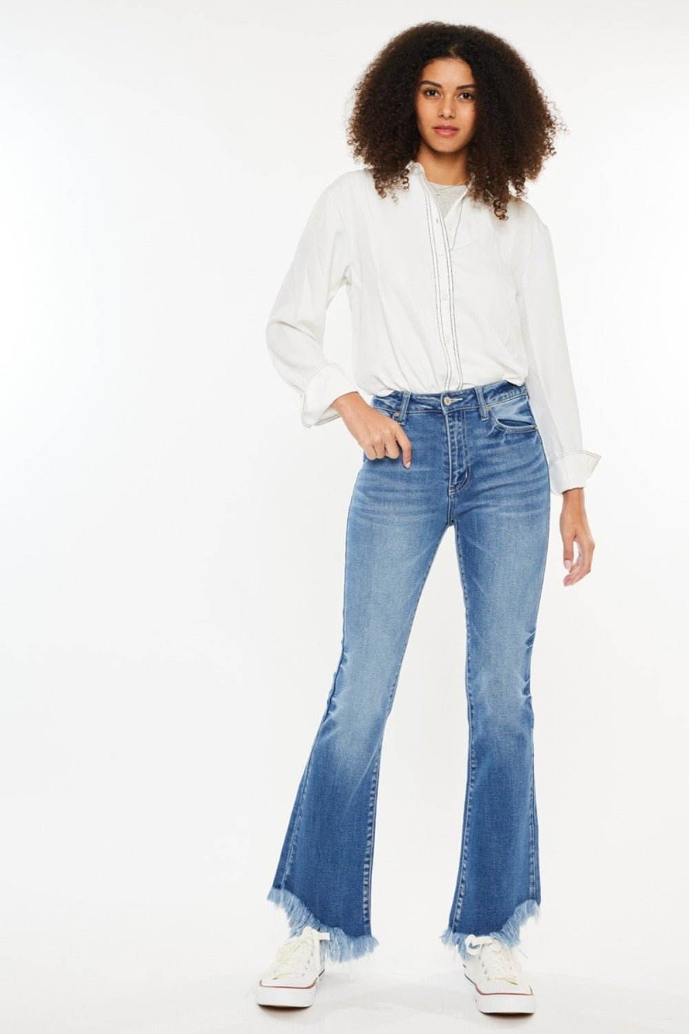 Kancan High Rise Frayed Hem Jeans - Jeans - Medium - Bella Bourget