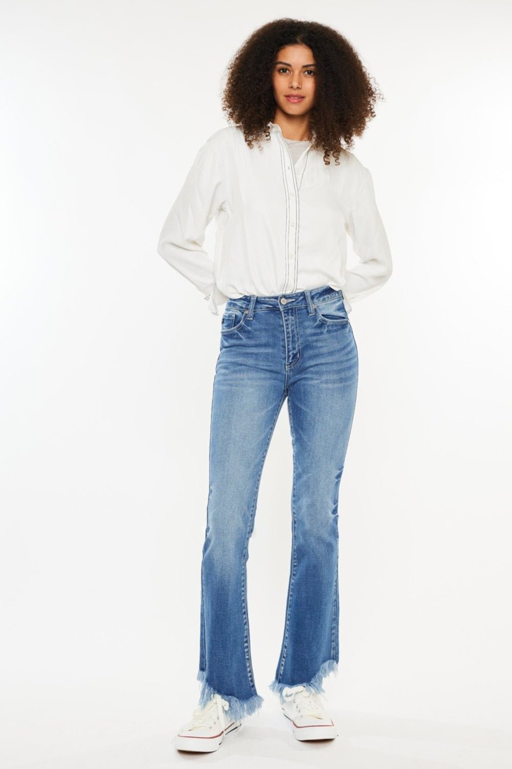 Kancan High Rise Frayed Hem Jeans - Jeans - Medium - Bella Bourget