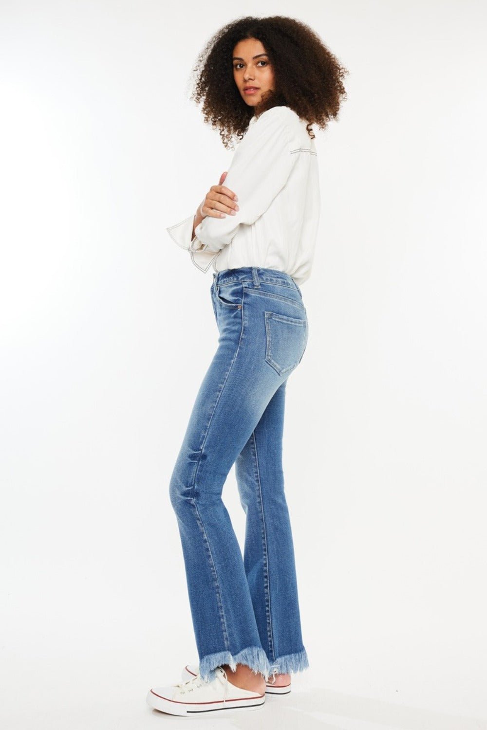 Kancan High Rise Frayed Hem Jeans - Jeans - Medium - Bella Bourget