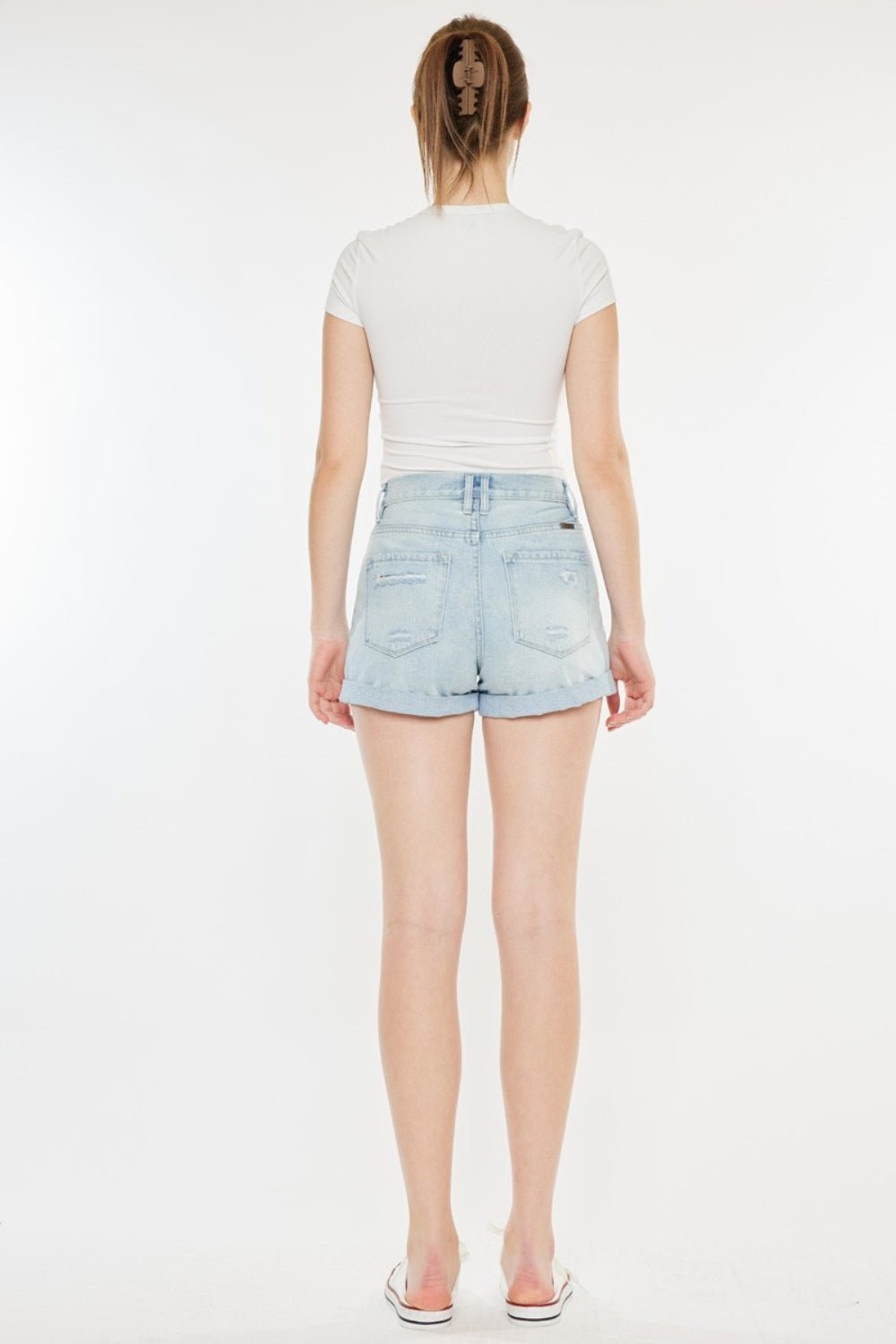 Kancan High Rise Repaired Mom Denim Shorts - Shorts - Light - Bella Bourget