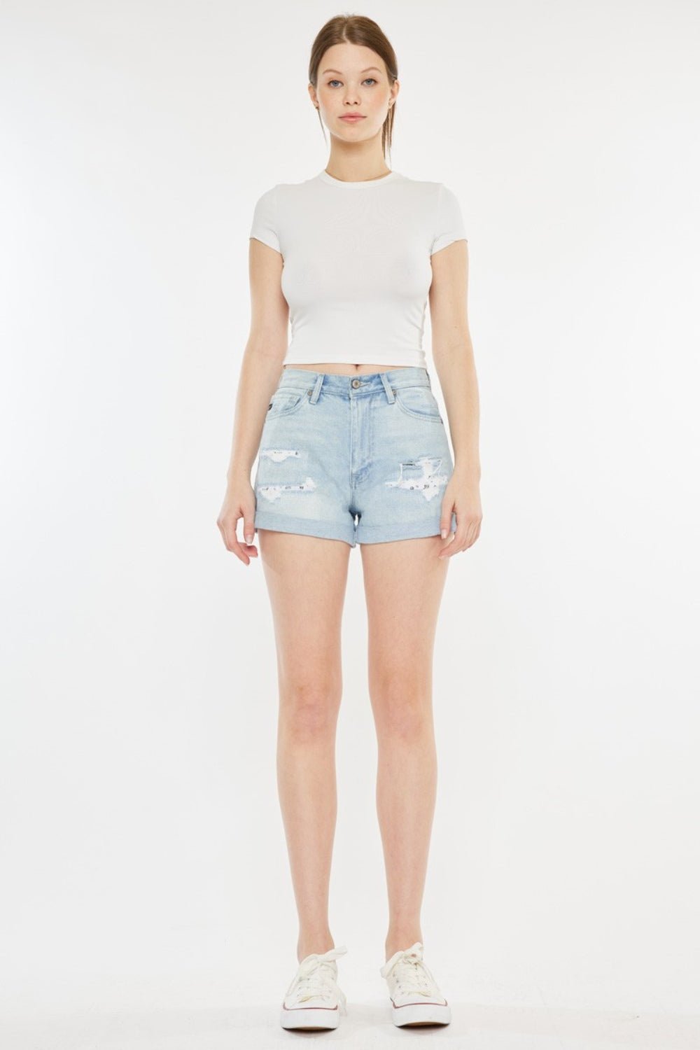 Kancan High Rise Repaired Mom Denim Shorts - Shorts - Light - Bella Bourget