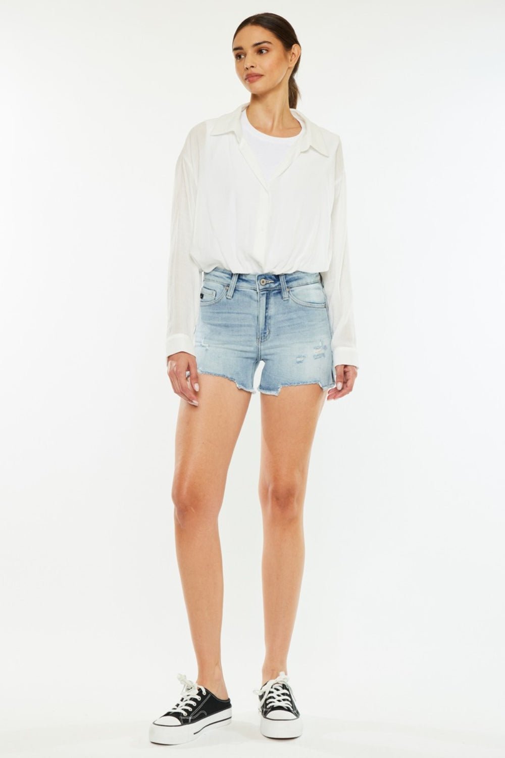 Kancan High Rise Side Slit Denim Shorts - Shorts - Medium - Bella Bourget