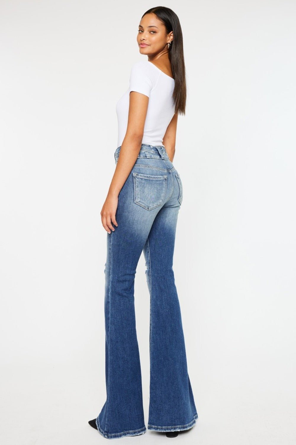 Kancan High Rise Wide Waistband Flare Jeans - Jeans - Dark - Bella Bourget