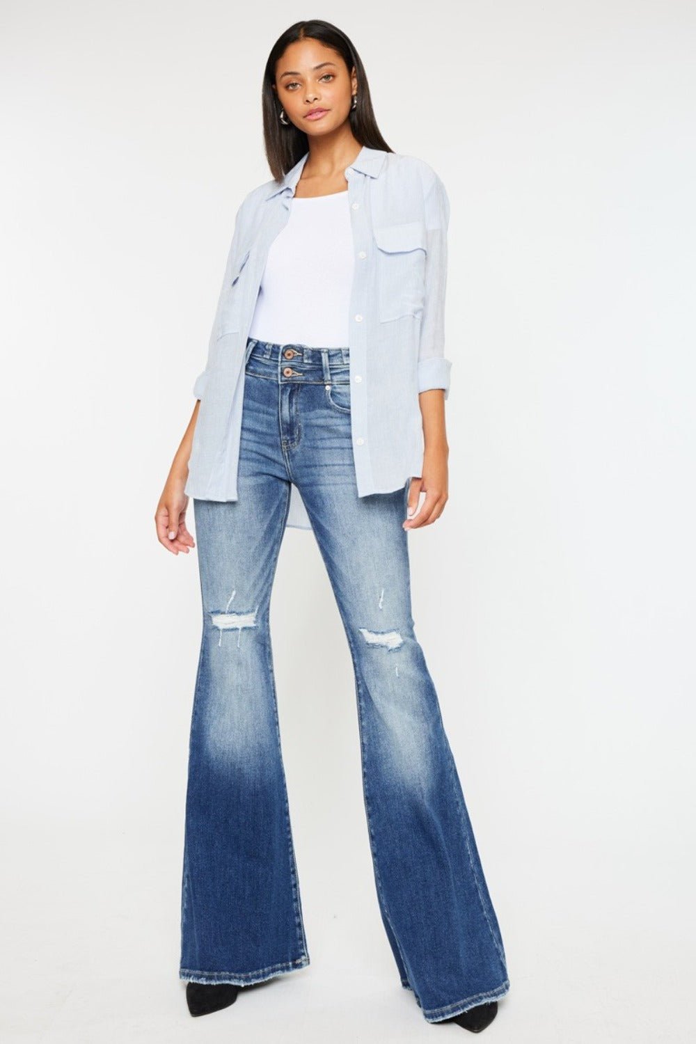 Kancan High Rise Wide Waistband Flare Jeans - Jeans - Dark - Bella Bourget