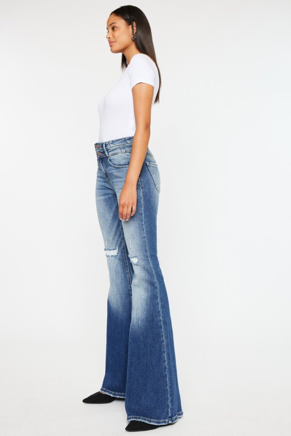 Kancan High Rise Wide Waistband Flare Jeans - Jeans - Dark - Bella Bourget