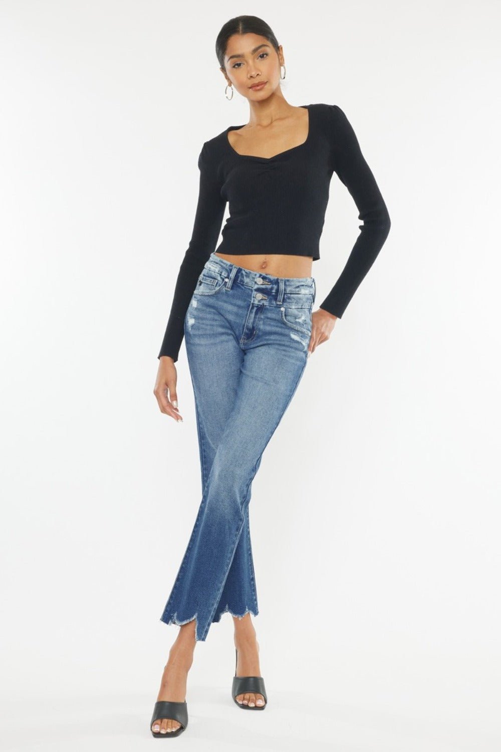 Kancan High Rise Wide Waistband Slim Straight Jeans - Jeans - Medium - Bella Bourget