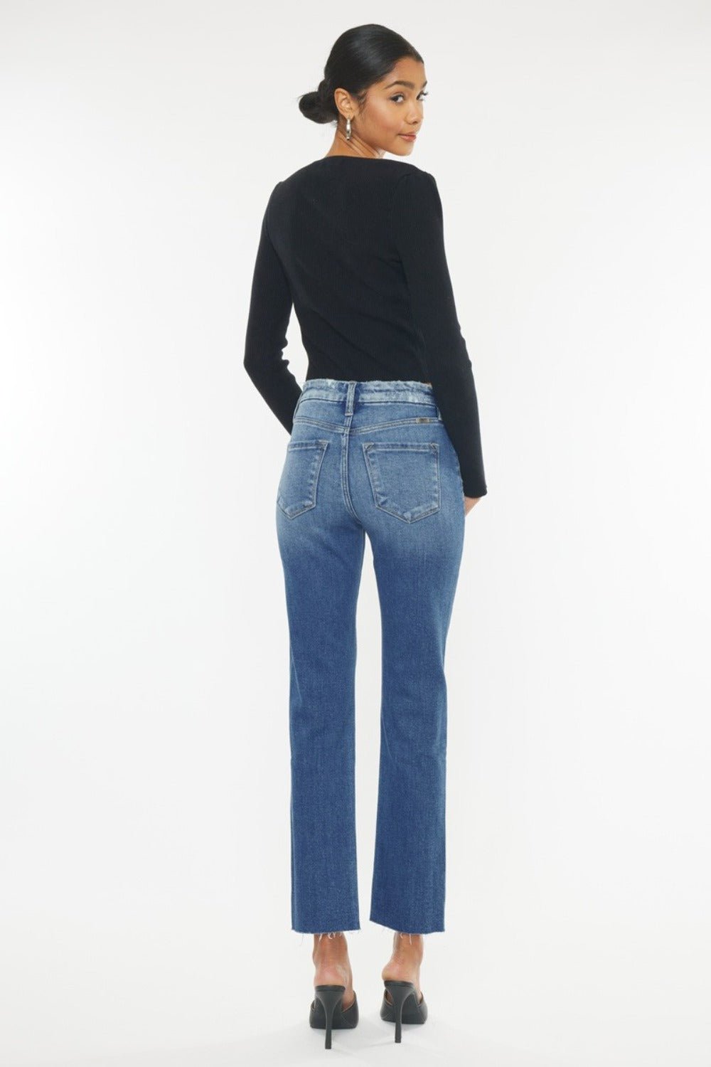 Kancan High Rise Wide Waistband Slim Straight Jeans - Jeans - Medium - Bella Bourget