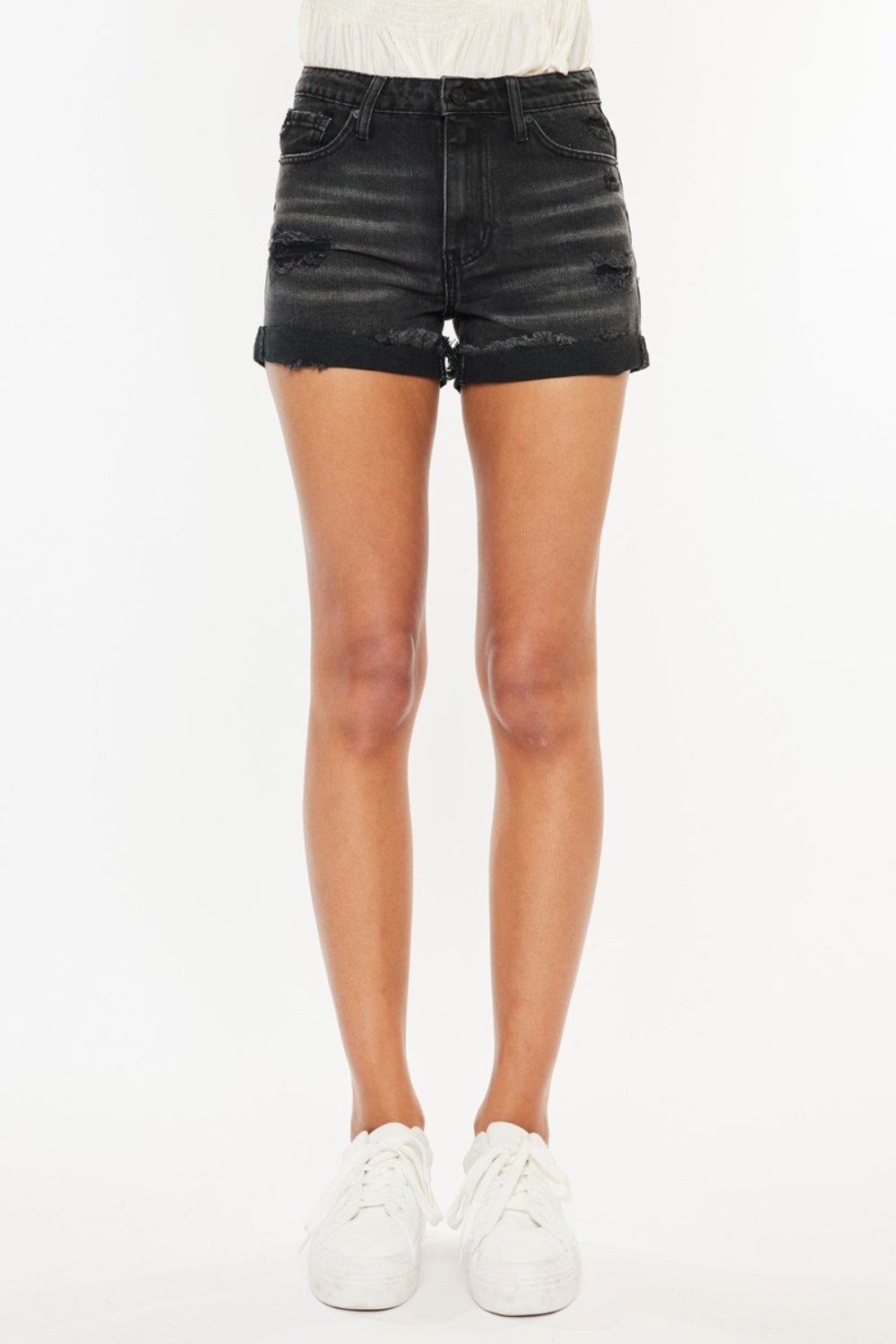 Kancan High Waist Distressed Denim Shorts - Shorts - Black - Bella Bourget